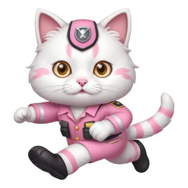 A cute white and pink cat dressed as an ingeneer running fast sticker