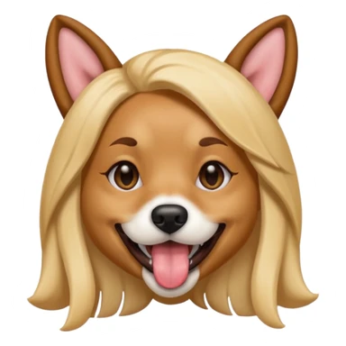 model girl with dog ears and dog tongue, styled like the iOS emoji Snapchat dog mask, smiling sticker