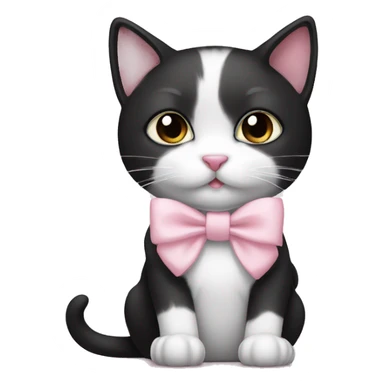 Cute black and white cat with a light pink bow sticker
