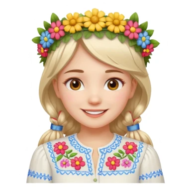 Ukrainian girl in a white embroidered shirt with a flower crown on her head sticker