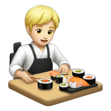 Blond boy eating sushi sticker