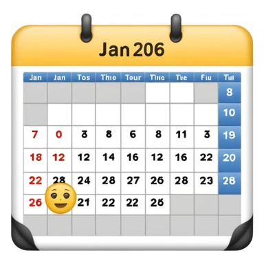 January calendar flat emojy style just writte Jan 2026. More flat style Just JAN 2026 should be on it. No need for days , shoujdbe JAn 2026 written in the middele of the icon sticker