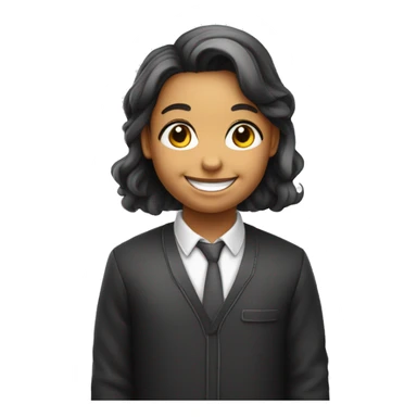 emoji en blanco y negro de una maestra de educación infantil joven con pelo largo sonrisa y ojos grandes y con una bata de clase sticker