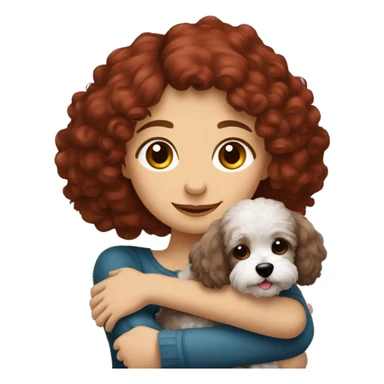 Dark-red-haired girl hugs  her Maltipoo-Black-dog sticker