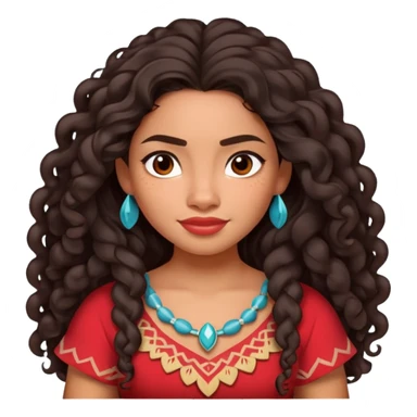 Moana character with long curly dark hair, wearing a red top, Polynesian princess sticker