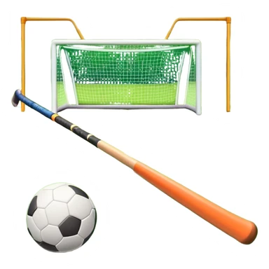 A field hockey stick and ball on a vibrant green grass field, with goalposts and clear field markings in the background. The scene emphasizes the bright, lush grass, highlighting the fast-paced and strategic nature of hockey on a well-maintained pitch. sticker