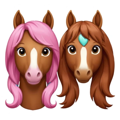 i want you to make a brown horse and a chestnut horse looking like best friends and having a pink bow on their maine next to ther ear sticker