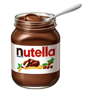 Nutella with a spoon. The glas of Nutella is almost empty . Only the one carriage of Nutella  sticker