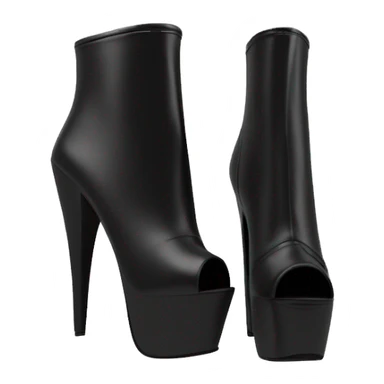 Realistic pair of black peep toe leather high heel bootie boots facing forward.  sticker