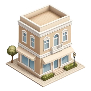 Isometric exterior little beige and white bridal gown boutique dollhouse style 3D realistic  sticker