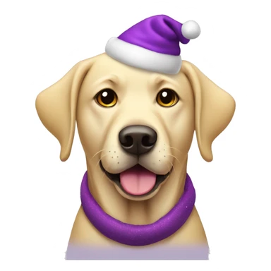Yellow lab dog wearing purple Christmas ate sticker