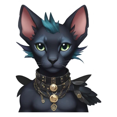cool punk kawaii anime edgy distinguished pretty elegant beautiful fantasy black ethereal nargacuga-Noivern-sphynx-Quiana-Fakemon collar harness jewels full body sticker