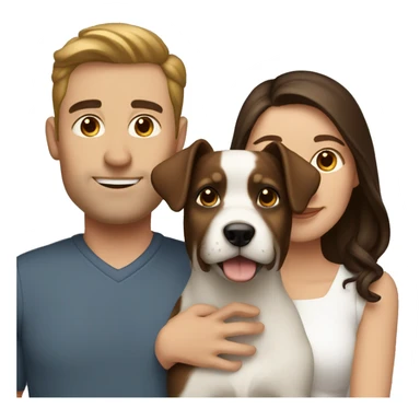 Brunette husband and wife with small white and brown dog sticker
