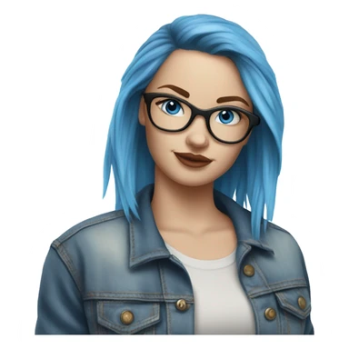 Create a Hyper Realistic pale beautiful tattooed 3D woman with glasses and blue eyes wearing denim jacket sticker