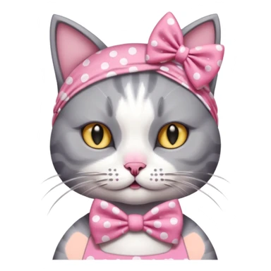 Evil Gray and white evil cat with a pink polka dot dress and with a pink polka dot bow on the Head cute sticker