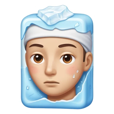 Face with one swollen cheek with square ice pack applied to it sticker