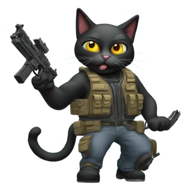 Crazy cat with machine guns sticker