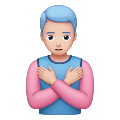 avoidant person with guarded neutral expression and slightly distant eyes, body posture leaning away with arms crossed creating emotional barrier, small shield or wall symbol nearby, phone face down being ignored, minimal soft rounded design with gentle blue and pink colors matching anxious attachment style sticker