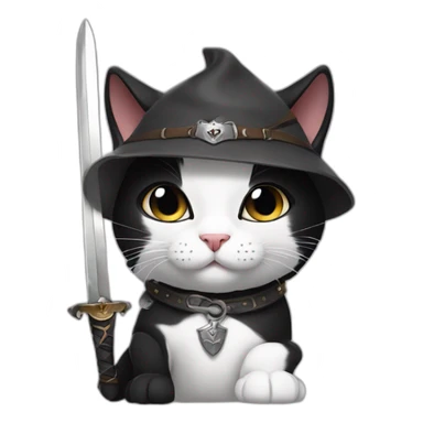 black and white cat in boots with a sword with a scar on his eye sticker