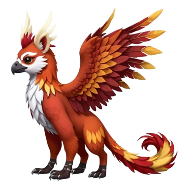 4-legged realistic digitigrade scaly winged long-big-beaked Gryphon-Griffin-Griffsnuff-Talonflame-Silvally-Braviary-Red-Panda-fusion-hybrid-animal-Fakémon-creature, full body, with a long thin tufted lion-tail, long tufted winged feathery ears sticker
