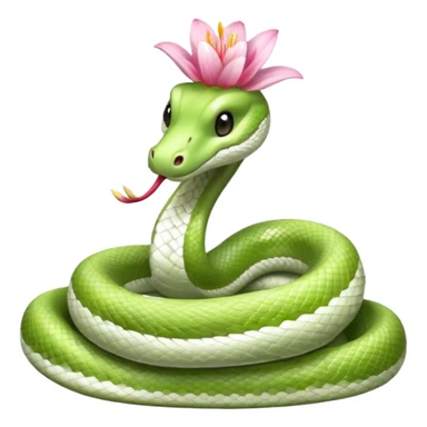 A cute, friendly, fluffy, light green and white snake
with a pink lily flower on its head
(no sting) sticker