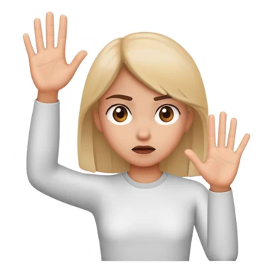 girl looking annoyed, palm raised to signal stop sticker