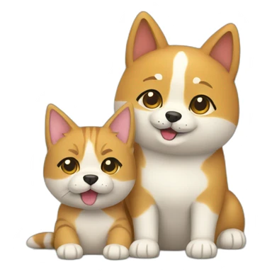 cat friends with dog shiba sticker