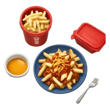 Poutine with red container add cheese and gravy sticker