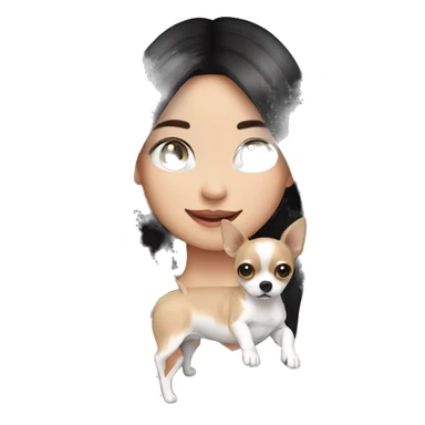 long black hair Thai girl with white and black long hair chihuahua waving sticker
