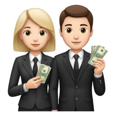 Una pareja (chico y chica de 28 años) vestidos con traje profesional y con dinero sticker