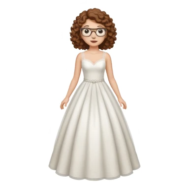Chica blanca, pelo rizado, gafas, vestido novia, cuerpo entero, pelo castaño sticker