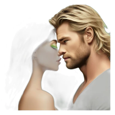 Chris hemsworth kiss blond woman with green eyes amd very very very long hair sticker