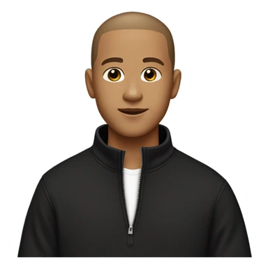 boy with very light brown skin, buzz cut, no facial hair, wearing a smart black quarter zip jumper with white t shirt underneath. sticker