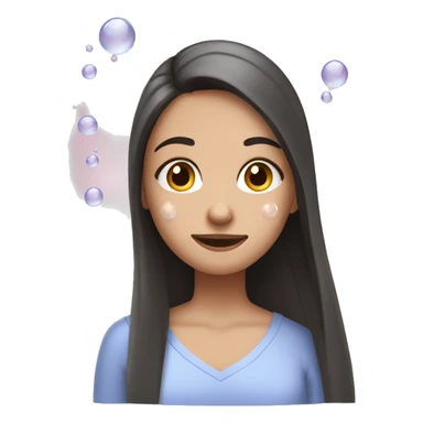 Brunette long straight hair girl washing face with bubbles sticker