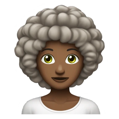 Cheveux bouclés, bruns foncés, longueur moyenne. Yeux marron vert. Visage ovale avec léger bouc. Expression légèrement sérieuse, sourcils froncés. T-shirt noir avec bandes blanches sur les épaules. Ajoute des AirPods. sticker