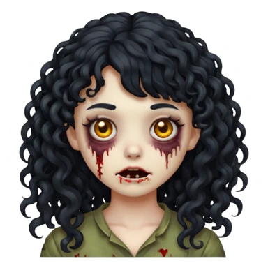 Emoji garota zombie com cabelo preto cacheado longo com franja cacheada sem volume sticker