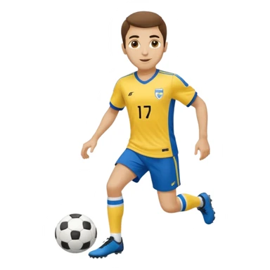 Persian soccer player in full soccer team kit with a yellow top, blue shorts and white socks, no soccer ball sticker