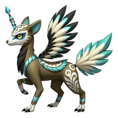 Giant big muscular strong puffy fluffy floofy Asian marked patterned Arrow-patterned chevron-marked Big-eyed anime-styled Colorful Shiny Tribal Skeletal masked armored Meloetta-Silvally-Solgaleo-Raikou-Pokémon-Digimon-Fakémon-fusion-hybrid-creature, full body sticker