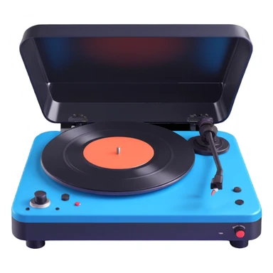 Make the Technics-style turntable look more vintage with playful rounded features in a Disney Pixar 3D style. Use black and blue as the main colors, avoid neon colors entirely, and keep the look vintage and playful without neon. sticker