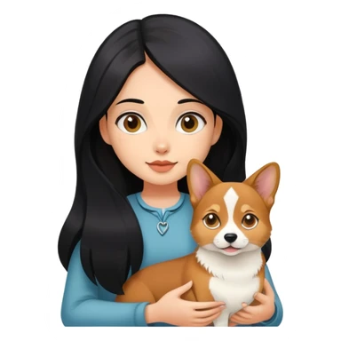 The girl with long black hair holding a corgi and a Abyssinian cat sticker