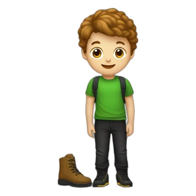 jongen met een bruine huisdkleur en groen en t-shirt en zwarte broek en zwarte schoenen sticker