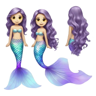 Iridescent mermaid tail full body white girl long hair brown and purple sticker