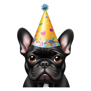black french bulldog with a party hat sticker