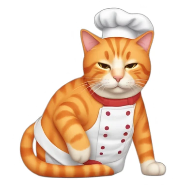 funny sleepy orange cat with chef attribute sticker