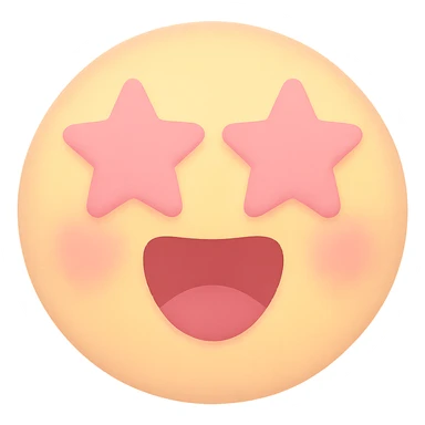 cute emoji, round face, star eyes, open mouth, excited, pastel yellow and pink sticker