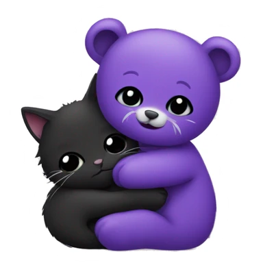 cute purple bear and black cat cuddling together  sticker