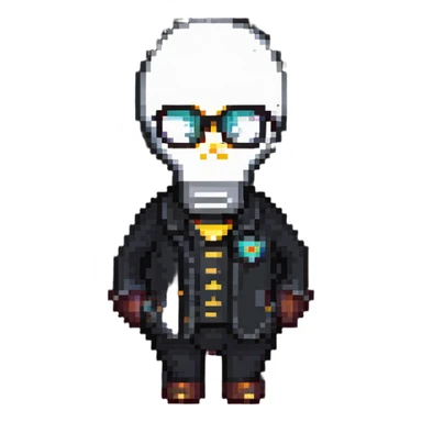 Genius character with lightbulb and glasses in pixel art style sticker
