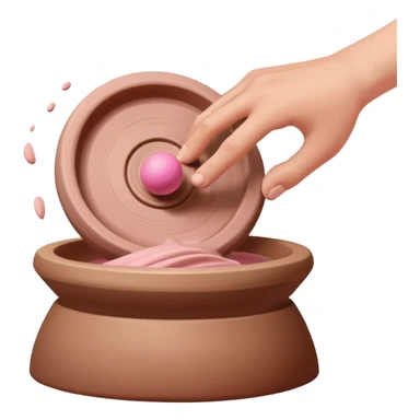one hand throwing a pink ball of clay onto a spinning pottery wheel sticker