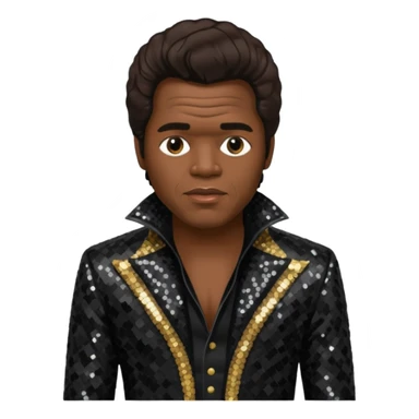 James Brown with dark brown, black sequin outfit sticker