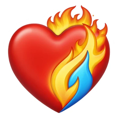 Hazme el corazón rojo y con fuego y que el fuego sea azul verdoso sticker
